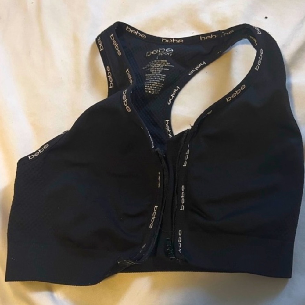 Black Bebe zip up sports bra